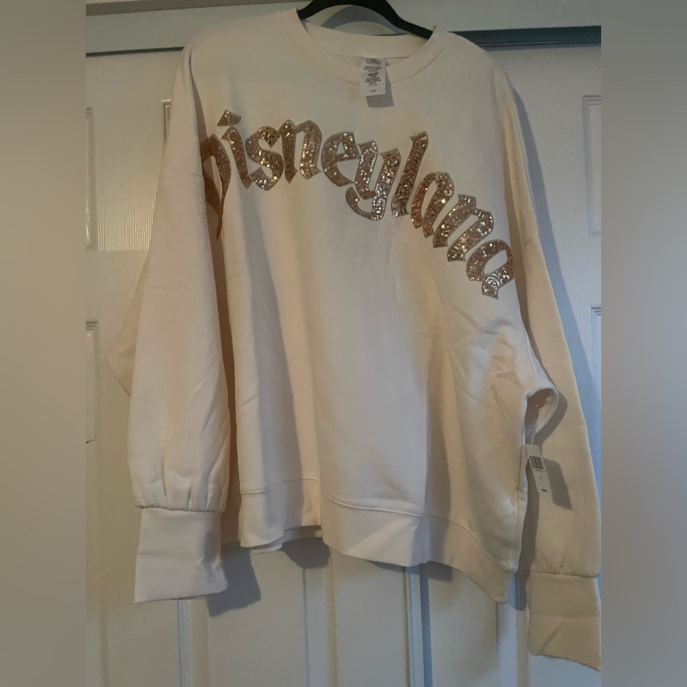 Disney Cream with Gold sparkles Disneyland crewneck Sweater